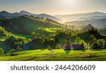 Mountain landscape in the Pieniny National Park at the foot of the Tatra Mountains. Pieniny Park is located on the border of Poland and Slovakia