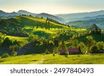 Mountain landscape in the Pieniny National Park at the foot of the Tatra Mountains. Pieniny Park is located on the border of Poland and Slovakia