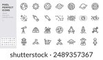 Astronomy line icon set. Space planet, Earth, moon, sun, galaxy, rocket astronaut, alien minimal vector illustrations. Simple outline signs for cosmos science. 48x48 Pixel Perfect. Editable Stroke