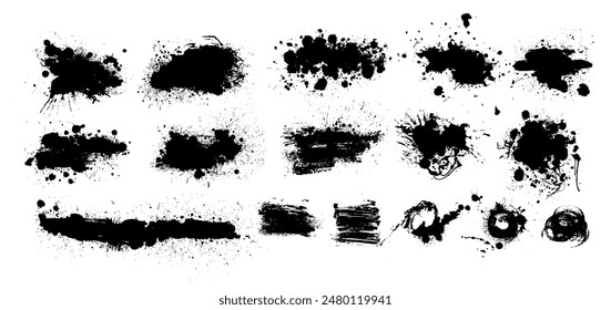 Black brush stroke set isolated on background. Paint brush stroke vector for ink paint, grunge design element, dirt banner, watercolor design, dirty texture. Trendy brush stroke, vector illustration
