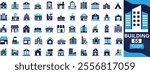 Building icon set. house, office, bank, school, hotel, shop, university, hospital You can easily change the color