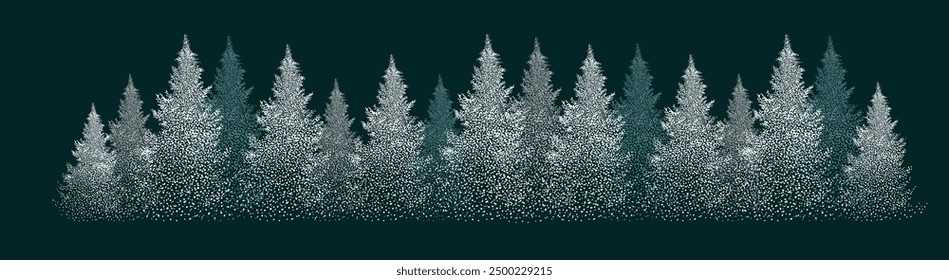 Christmas tree made of white dots. Snow needles. Happy New Year . hand drawing. Not AI, Vector illustrations