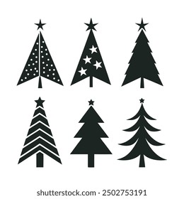 Christmas tree silhouette set ,festive tree icons for holiday designs, minimalist christmas tree vector