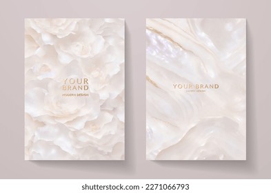 Elegant invitation with beautiful pink flower pattern, luxury marble texture. Floral rose vector background for celebration bridal shower invite card,  save the date design, wedding template