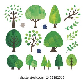 Tree icons painted with acrylic paint